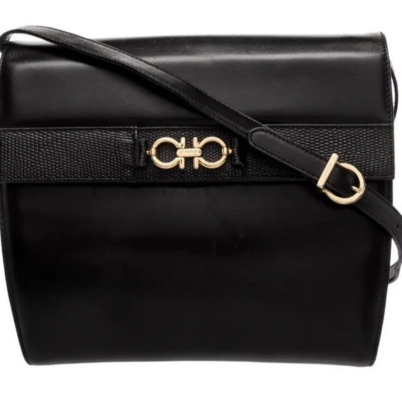 Authentic Salvatore Ferragamo Crossbody Black Bag, Gancini Logo - Picture 7 of 10